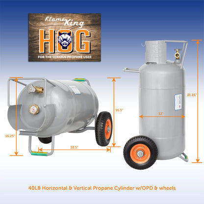 Flame King YSN40HOG 40 LBS Horizontal/Vertical Propane Cylinder w/OPD W/Wheels