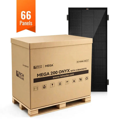 Rich Solar MEGA 200 ONYX 12V 200W Solar Panel With 3/4" Z Brackets