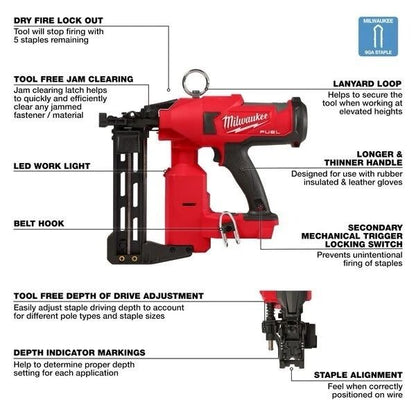 Milwaukee 2843-20 M18 18V Li-Ion Fuel Utility Fencing Stapler - Red